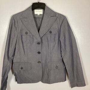 Banana Republic Grey Pinstripe 3 Button Blazer 12 Cotton Silk Blend Career Work